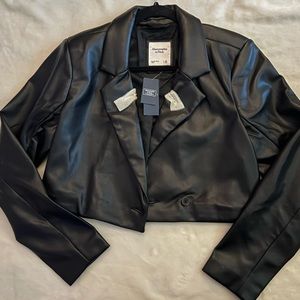 Faux Leather Cropped Blazer/Jacket